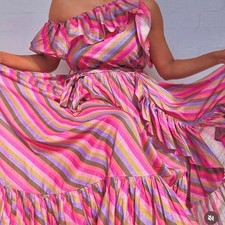 Zimmermann Poppy Asymmetric Frill Dress Size 3/AU14/US10 Rainbow Stripe EUC