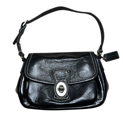 バッグ Coach Paten Leather Shoulder bag y2k BK Vintage Y2K Coach Black Patent Leather Penny Flap Shoulder Bag