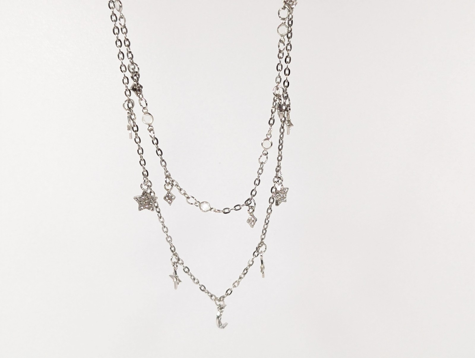 Layered Celestial Silver Two Strand Necklace Moon… - image 7
