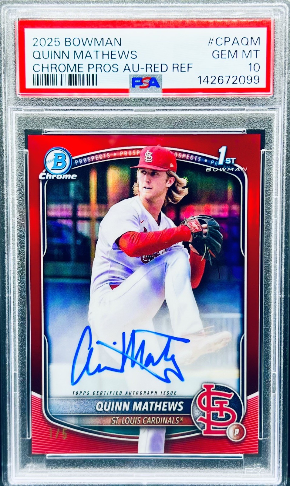 2025 Quinn Mathews Bowman Chrome Red Refractor /5 Auto RC 1st PSA 10 POP 1