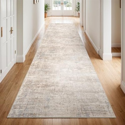 3x10 Hallway Washable Runner Rug - Non-Slip Kitchen Rugs 3 x 10 ft Beige Blue