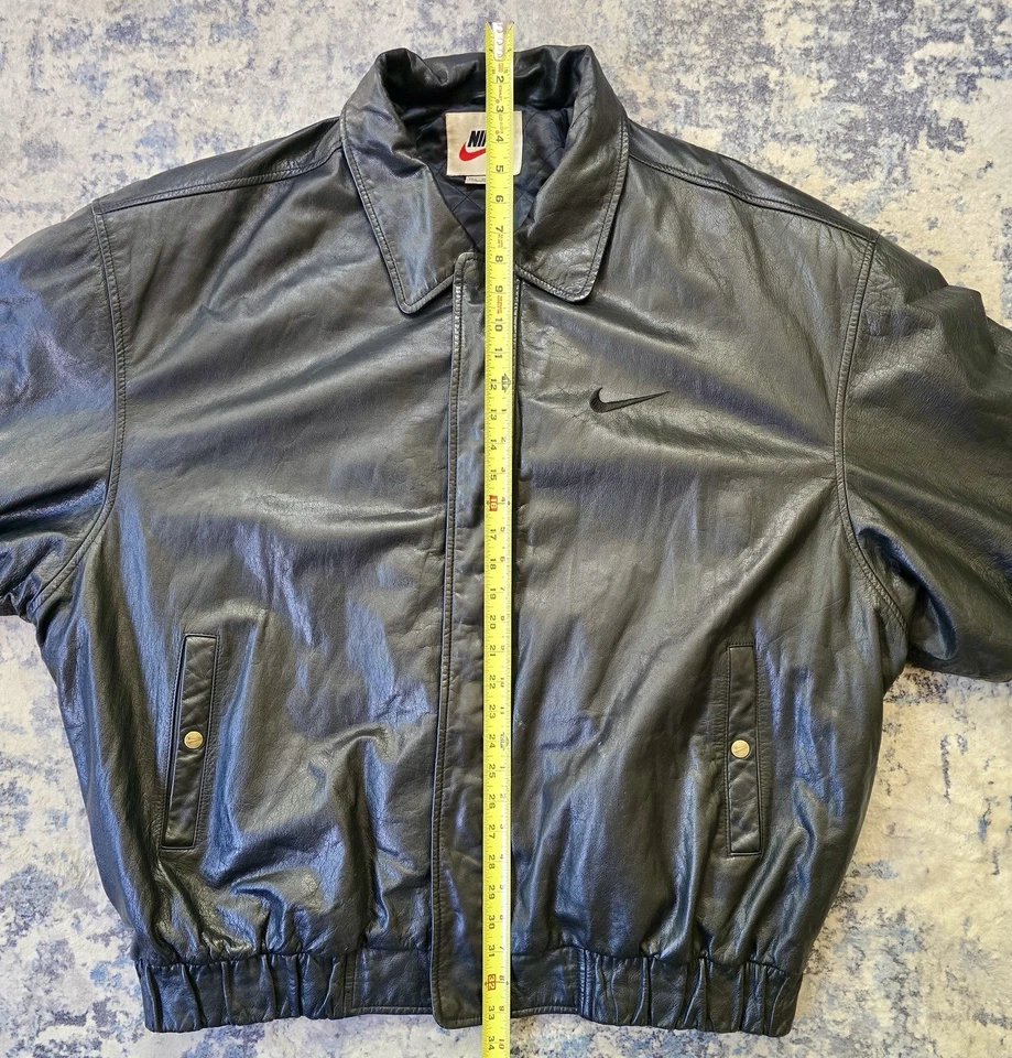 Chaqueta de bombardero de cuero Nike Big Swoosh vintage años 90 de colección - talla XXXL (3XL) Foto 2 de 4