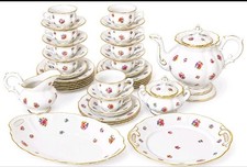 F&uuml;rstenberg Porzellan Teeservice Kaffeeservice gebl&uuml;mt Wei&szlig; Goldrand f&uuml;r 10 Pers
