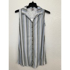 No Boundaries L Striped Sleeveless Button Down Collared Shirt Dress