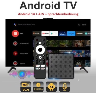 2026 Android Tv Box 14 ATV 4K HDR Dual WIFI Smart Tube + Apps 5,2 BT TOP NEU