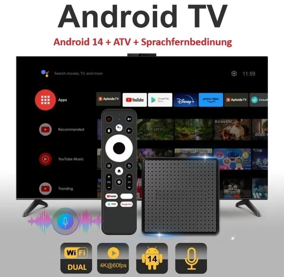 2026 Android Tv Box 14 ATV 4K HDR Dual WIFI Smart Tube + Apps 5,2 BT TOP NEU - Bild 1 von 4