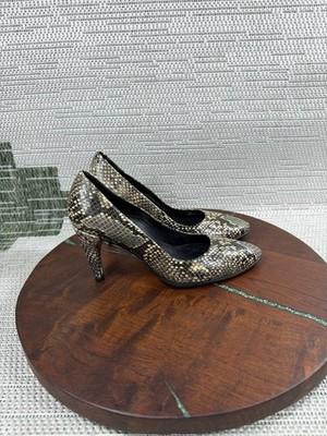 Ecco Heels Women Size 36 Eu 5.5 Us Shape 75 Pointy Pump Beige Leather Snakeskin