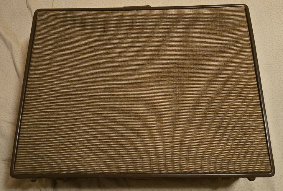 Maleta Hartmann Tweed vintage con forro de cachemira marrón y púrpura con 2 perchas Foto 3 de 4