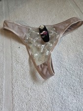 New w/ Tag Vintage Sheer Nude Nylon Cherry Kiss Thong Size Small 5