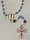 Catholic Italian Hand-Made Rosary with blue glass beads and Lady of Guadalupe — photo 1