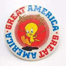 Tweety Bird Great America 3"  Pinback Button Pin Looney Tunes