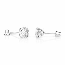 14K Solid White Gold 6mm Round Birthstone Stud Earrings with screw back