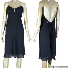 MORGAN & CO~BLACK EMPIRE WAIST OPEN BACK W/TIE SASH SPAG STRAP DRESS USA 13/14