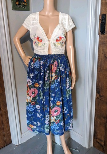 Vintage Floral Wildflower Rayon Drawstring Bells Hippie Midi Skirt 8 10 12 36 - Picture 8 of 8