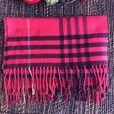 Red Plaid Scottish Fringed Ends Cashmere Scarf Holiday Warm Quiet Luxury