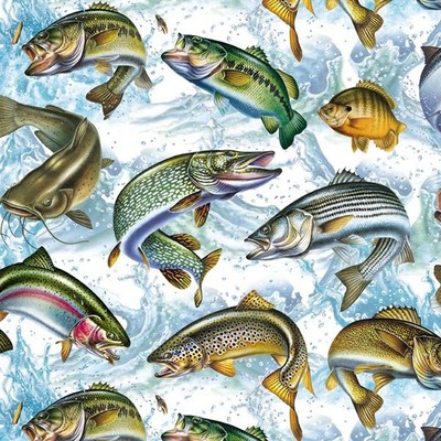Freshwater Fish - Fish Activity Cotton Fabric