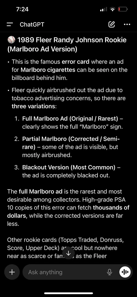 Fleer 1989 - Marlboro Billboard visible #381 Randy Johnson (RC) Foto 4 de 4