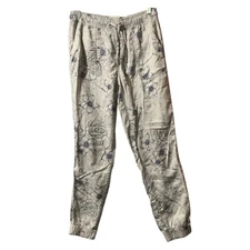 C&C California Women Small Gray Floral Jogger Pants Lightweight Relaxed Fit Boho