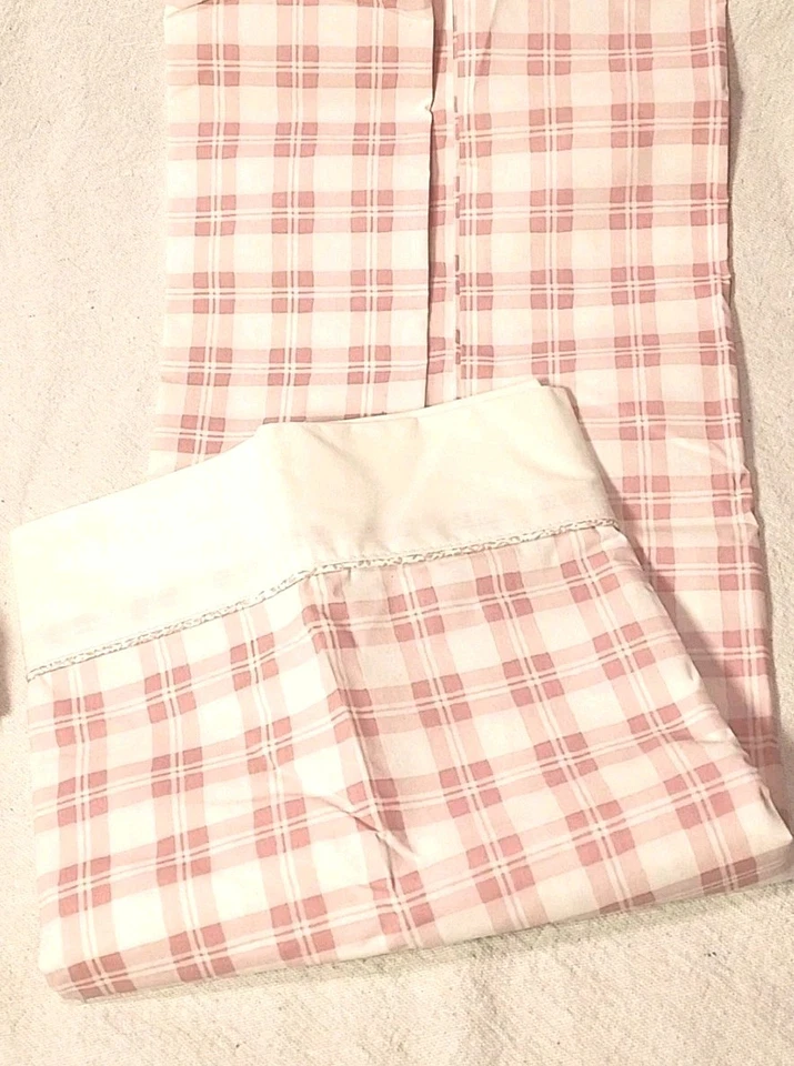 Sábana y funda de almohada Laura Ashley doble rosa a cuadros guinga nuevo de stock Shabby Chic Cottage Foto 2 de 4