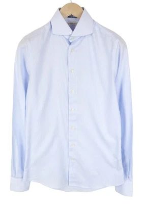 Suitsupply Chemise Homme 38L/15L Extra Slim Bleu Coton Pur Rayée Manches Longues - Photo 1/4