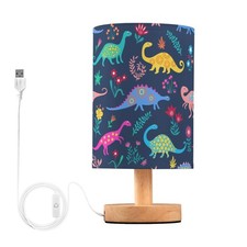 Table Lamp Dinosaur Floral Pattern Nightstand Lamp with Wood Base Fabric Lamp...
