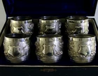 162g BEAUTIFUL 6 SOLID SILVER NAPKIN RINGS c1920 INDIAN ANTIQUE CASED