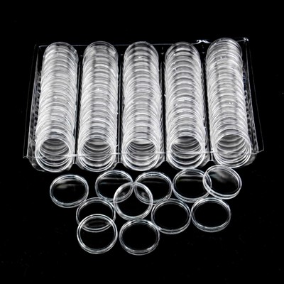 100 Pack 25mm Coin Capsule, Clear Round Plastic Coin Container Capsule, Colle...