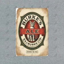 Vintage Burkes Ale Metal Sign Cat Beer Label Decor Collectible #44173