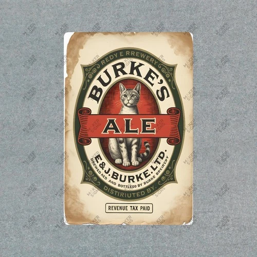 Vintage Burkes Ale Metal Sign Cat Beer Label Decor Collectible #44173