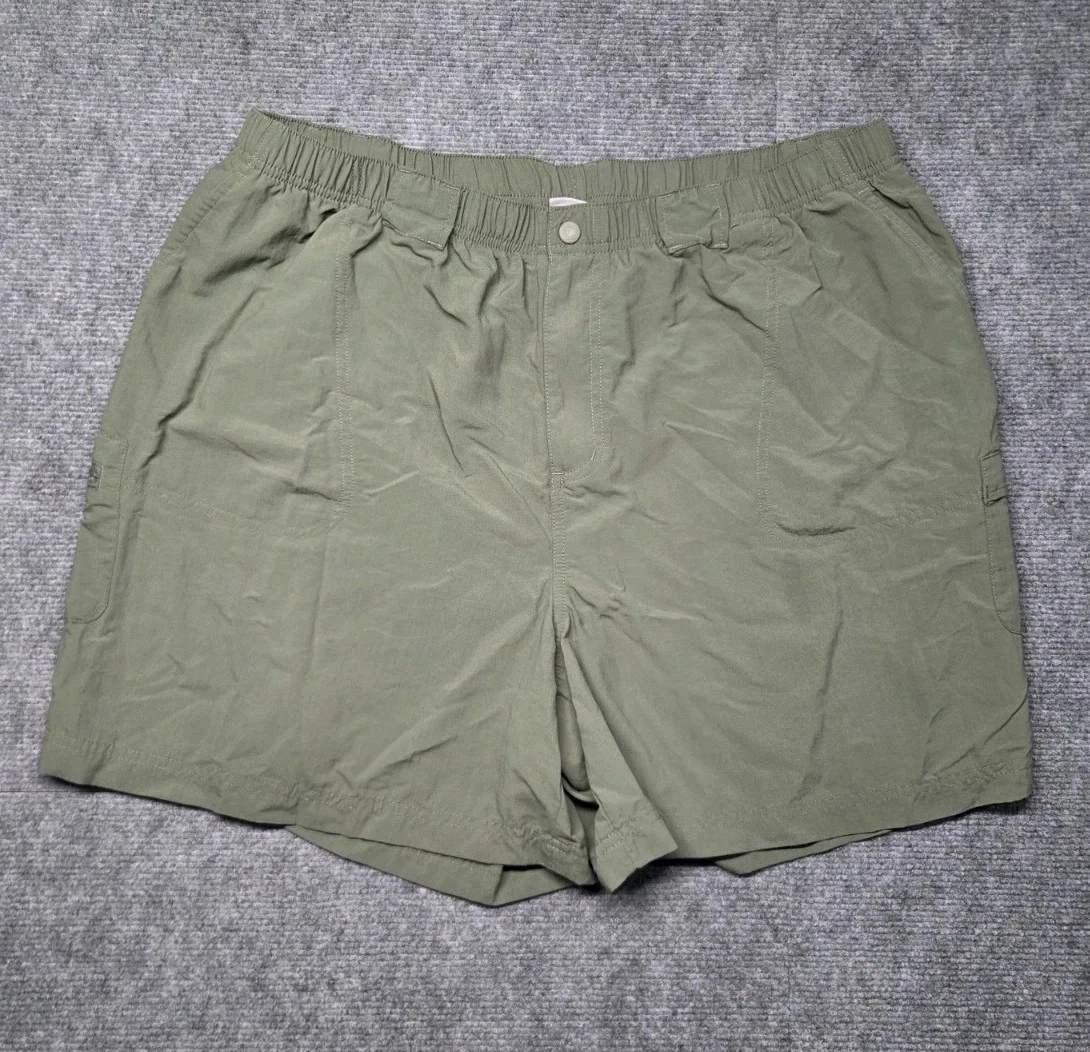 Columbia Men’s 2XL Cargo Shorts Olive Green Nylon Elastic Waist Outdoor Fishing
