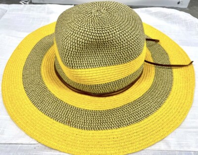 Striped Band Straw Sun Hat - Yellow & White Sunshine Club Patch with Stripes Palm Hat – Sunshine Tienda® main image 4