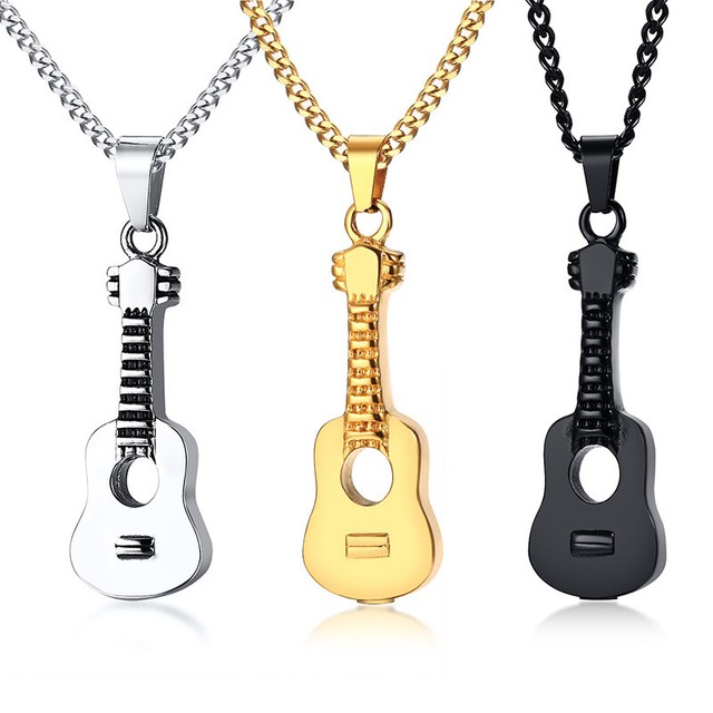 Stainless Steel Guitar Pendants Ashes Urn Holder Memorial Men Necklace