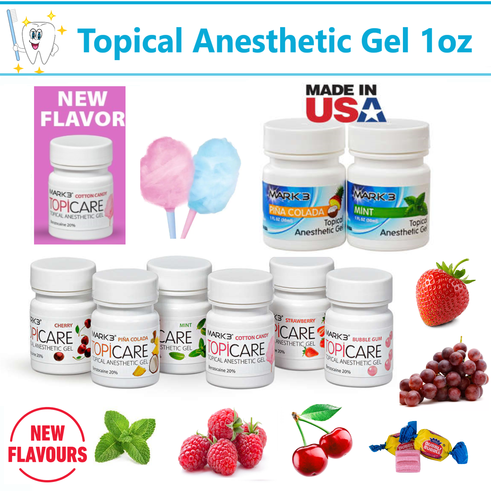 Dental Topical Anesthetic Gel 20 Benzocaine 1oz Jar, Made in USA, Exp
