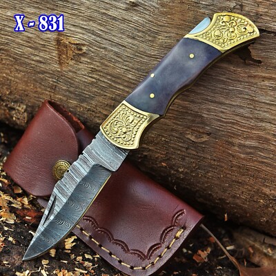 Best 2024 Folding Blade Knife Lock Blade Pocket Knife Dye Camel Bone Handle 112