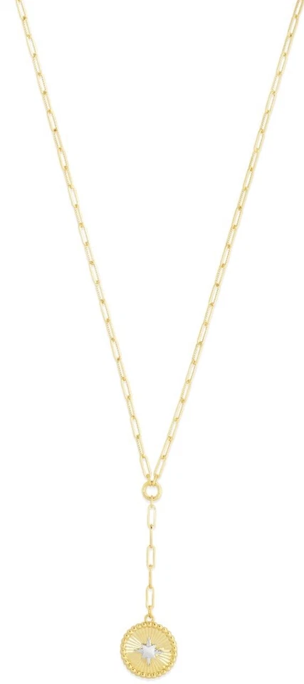 Collar de cadena clip oro 14k dos tonos medallón ESTRELLA 18" 2,5 MM 4 gramos