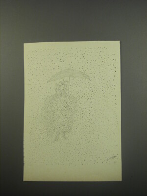 1956 Cartoon by Saul Steinberg - Umbrella in a snow storm