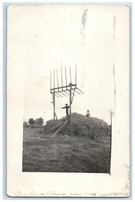 #ad 1912 Farm Harvesting Time Mankato Minnesota MN RPPC Photo Antique Postcard $23.97