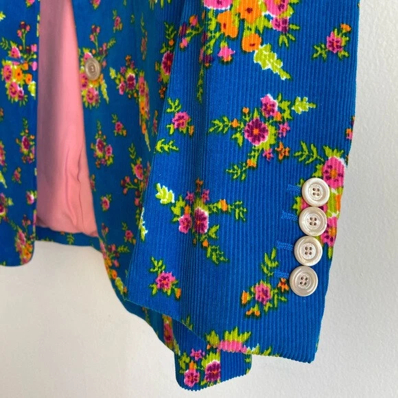 NUOVO GUCCI Velluto a coste monopetto stampa floreale tg 40 fiore blu brillante