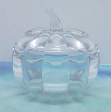 Lead Crystal Pumpkin with Lid Candy Dish Heavy Clear Halloween Fall Autumn