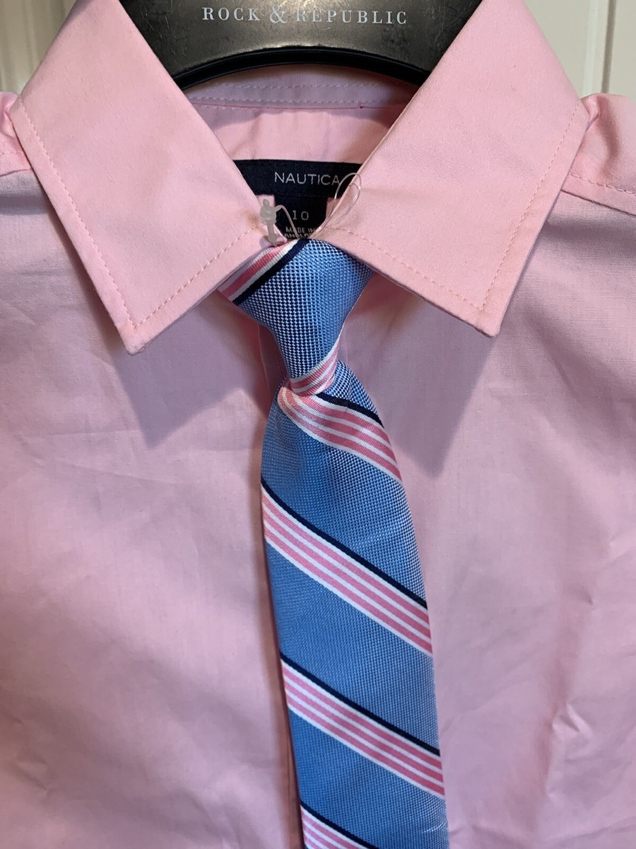 Chemise Garçon Nautica Rose Avec Cravate - Manches Longues - Taille 10/18 - NEUVE Avec étiquettes