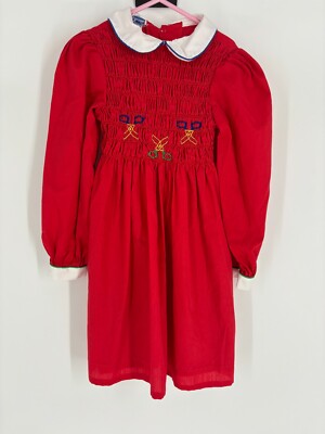 Polly Finders Vintage Kids Red White Long Sleeve Outfit Dress Youth Size 0X
