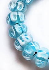 4 Beads Handmade Lampwork Glass Rondelle Beads Blue Color 12mm 4 Beads (#sbn)