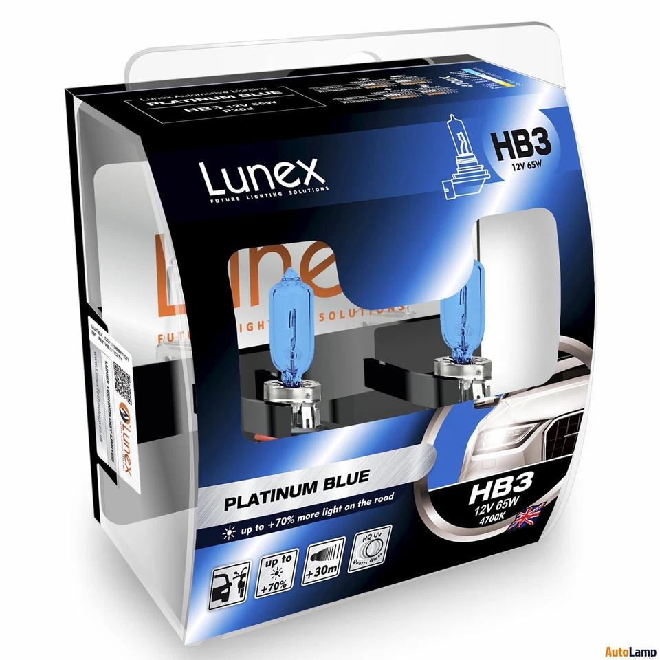 9005 (HB3) Lunex PLATINUM BLUE 4700K 12V 65W Halogen Headlamps P20d Hard Case - Image 1 of 1