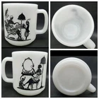 VTG Glasbake Milk Glass Coffee Mug Cup Antique Art Nouveau Deco Scene Silhouette