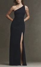 BHLDN black Hallie Crepe Stretch One Shoulder Gown Side Slit Sz XL