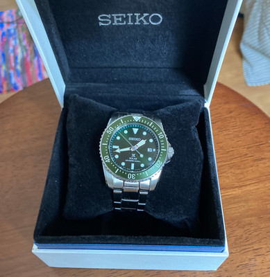 Seiko Men's Watch SNE583 Prospex Solar Green Dial Silver Stainless Steel 38.5mm