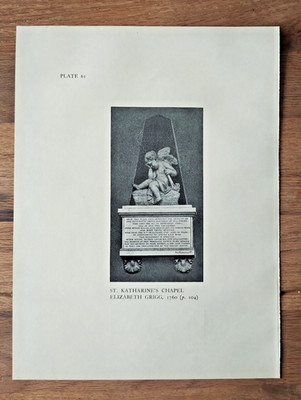Monument to Elizabeth Grigg at St Katharine's, London - Antique Print - 1938