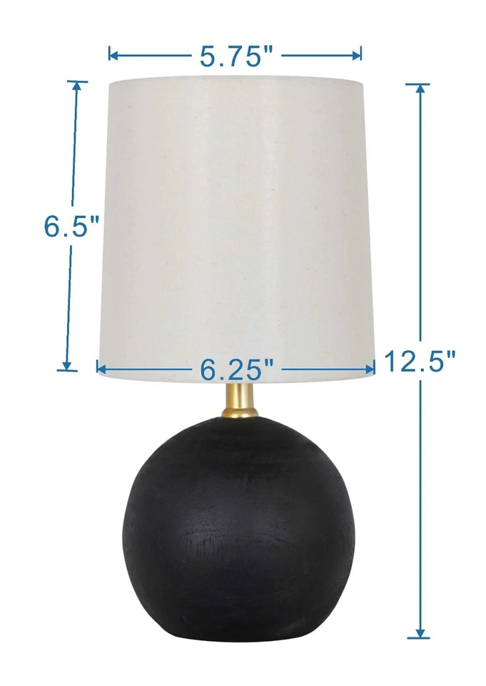Mainstays 12.5” Mini Black Wood Ball Table Lamp with White Fabric Shade - Image 2 of 4