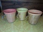 Vintage Raffiaware Melmac Burlap Tumbler Coffee Cups Mugs Set of  3 — photo 1