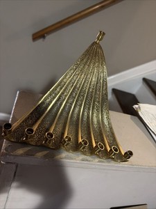 Mid Century 9 Candle Brass Waterfall Peacock Menorah 8” Made in Israel